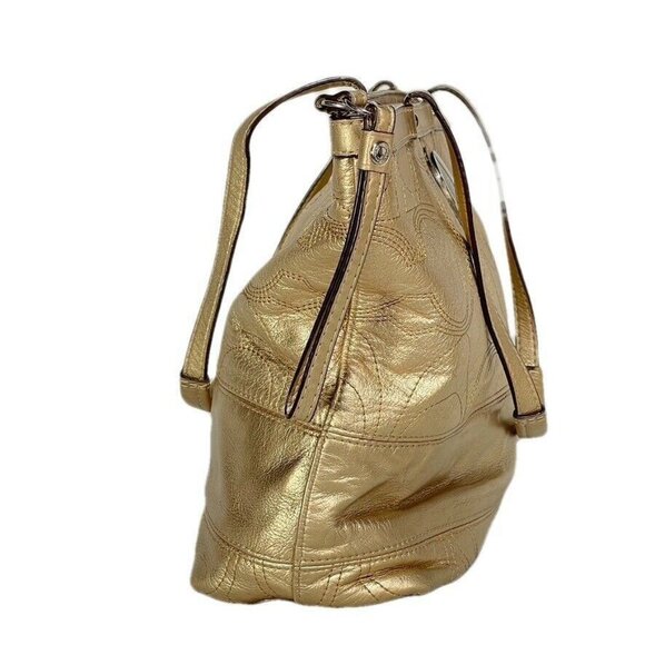 Gold COACH Signature Metallic Tote Bag With Logo & Zip Closure - Picture 8 of 9